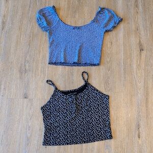 American Eagle Outfitters Blue and Black Floral Crop Tops Bundle